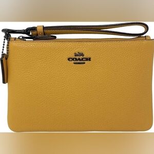 COACH - Pebbled Leather Double Zip Wallet (Honeycomb Yellow)